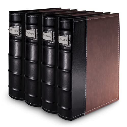 Bellagio-Italia DVD Storage Binder, Classic Set - Stores DVD Cover Art - Acid-Free Sheets - 4-Pack, Stores up to 192 DVDs, CDs, or Blu-Rays, Brown