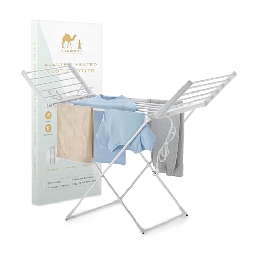 Silk Route Home 18-Bar Electric Heated Clothes Dryer - 11.5 m Drying Space - Folding Heated Airer for Towels, Sheets & Apparel