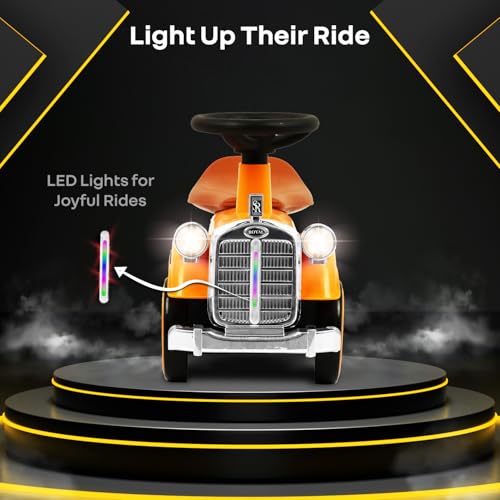 Image of R for Rabbit Speedster Royal Ride on Car for Kids, Baby Vintage Looks Stylish Ride Car with LED Light & Horn Boys Girls Age 1-4 Years, Weight Capacity Up to 20Kgs (Orange Brown)