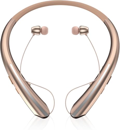 Image of Retractable Neckband Bluetooth Headphones, Noise Cancelling Earbuds with Built-in Mic, 18-24H Playtime Type-C Charging Wireless Sports Earphones for Running Workout Travel Office Call