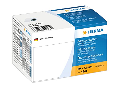 HERMA 4341 Adressetiketten für Schreibmaschinen auf Rolle, 89 x 42 mm, 250 Stück, selbstklebend, matt, blanko Papier Adressaufkleber Klebeetiketten Aufkleber, weiß