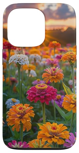 Zinnia Flower Field Beautiful Sunset Graphic Case for iPhone 13 Pro