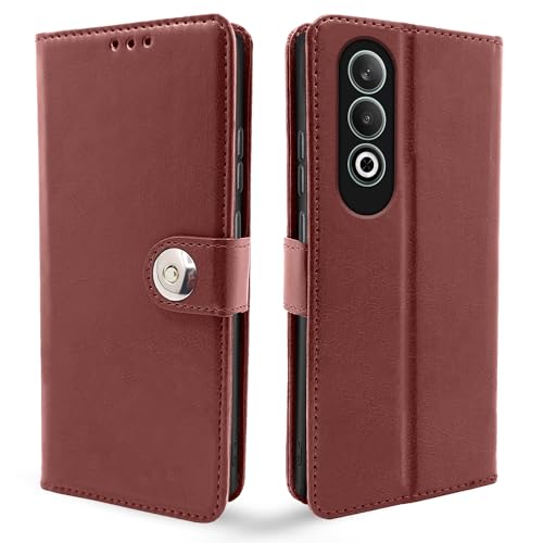 Image of Pikkme OnePlus Nord CE 4 5G Flip Cover Leather Finish | Inside TPU with Card Pockets | Wallet Stand and Shock Proof | Complete Protection Button Flip Case (Brown)