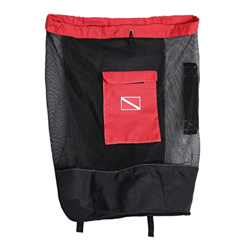Luzhengyang Deluxe 80L Mesh Dive Flag Backpack & Drawstring Closure - Heavy Duty, Quick Drying - Perfect for Diving, Snorkeling, and Water Sports Red