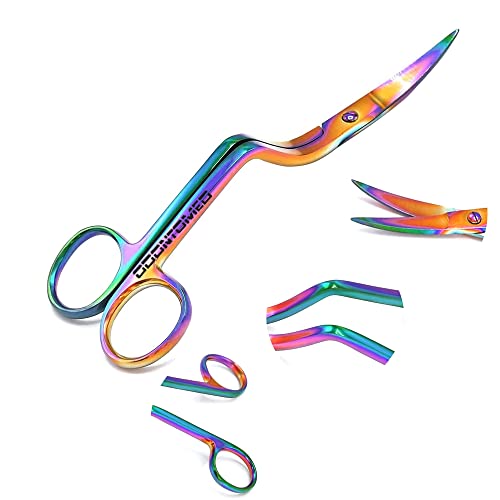 Odontomed2011 OD2011-D-0-2030 Multi Titanium Rainbow Universal Curved Bent Handle Scissor 6 Inch Embroidery Tailor Odm thumb #1