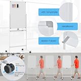 COSTWAY Dwustronna mobilna tablica suchościeralna, 60 x 90 cm, magnetyczna tablica suchościeralna z kółkami, stojakiem i półką na długopisy, w zestawie akcesoria do szkoły, biura, domu (biała)
