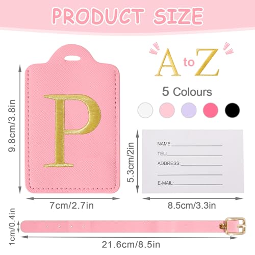 Image of Initial Letter Luggage Tags for Suitcases, Personalized Embroidered Letter Luggage Bag Suitcase Identifier Name Tag, Cute PU Leather Travel Luggage Tags, Bag Tags for Luggage Handbags(Pink P)