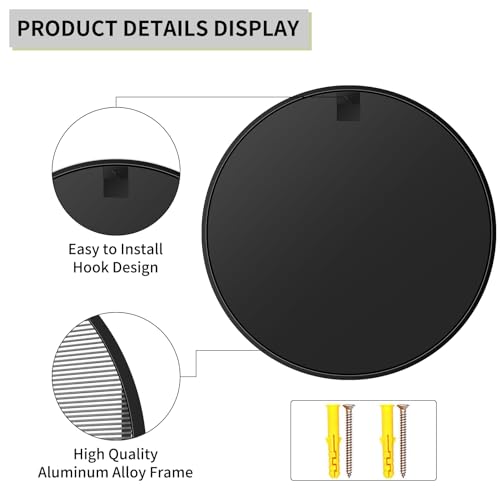HIGHBATH Round Wall Mirror, 80x80 cm, Large Black Metal Framed Circle Mirror for Bathroom, Living Room, Bedroom