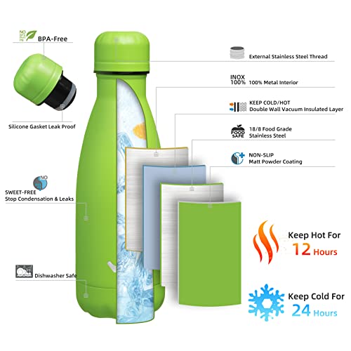 Image of Konokyo Insulated Water Bottles,12 oz Double Wall Stainless Steel Vacumm Metal Flask for Sports Travel,Green