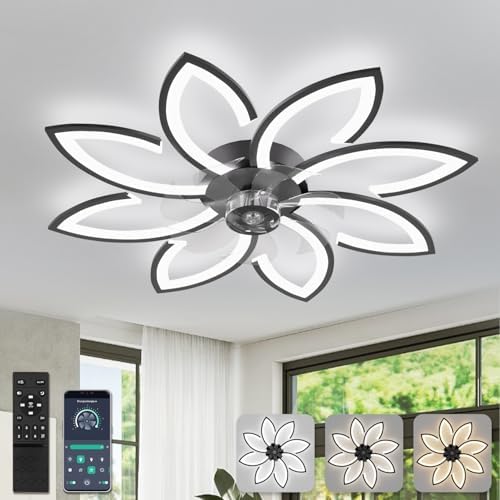 Lampadario Con Ventilatore A Soffitto A Forma Di Fiore - Con Telecomando E APP, Motore DC Silenzioso, 6 Velocità, Dimmerabile, 78 O 90 Cm - 2