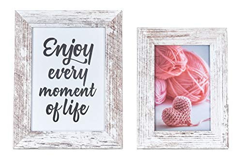 levandeo 2er Set Bilderrahmen Weiß braun gewischt Holz 10x15 13x18 Shabby Chic Vintage Landhausstil Portraitrahmen Fotorahmen Einzelrahmen