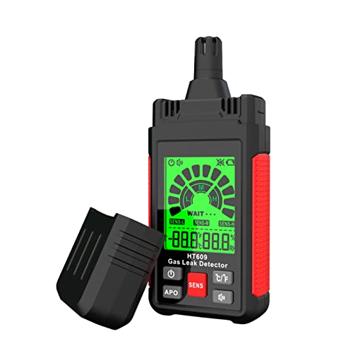 Gas Leak Detector, Natural Gas Detector with 3-Sensitivity Adjustable, Temperature & Humidity Measurement, Audible & Visual Alarm Locates Combustible Gas Sources Like Methane, Propane for Home HT609