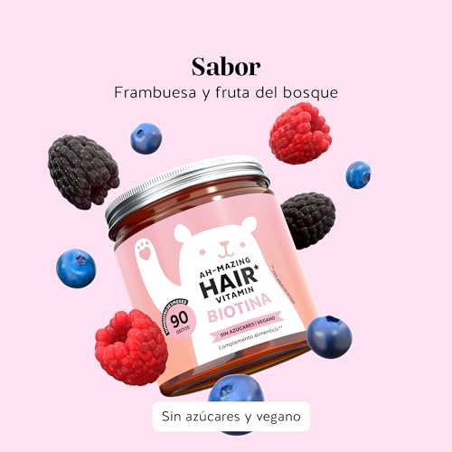 Gominolas Biotina Ah-mazing Hair Vitamin – Para el cabello, uñas y piel - 10.000 µg de Biotina, Zinc, Vitaminas B6, C, E e Yodo – 90 Unidades (3 meses), Vegana, Sin Azúcar, Bears with Benefits - imagen 5
