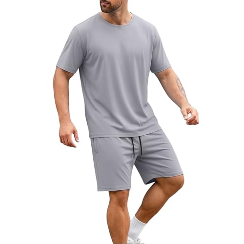 Generisch Pijama para hombre de manga corta de verano, conjunto de 2 piezas, traje de casa transpirable, cuello redondo, camisetas con pantalones cortos, traje de chándal de moda ligero, conjunto