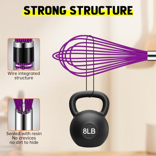 Image of HOTEC 4 Pieces Silicone Whisks Set, Wire Balloon Whisks for cooking Egg Beater, Non-slip Handle Whisk for Non-stick Cookware Perfect for Cooking, Stirring, Beating and Blending,Purple
