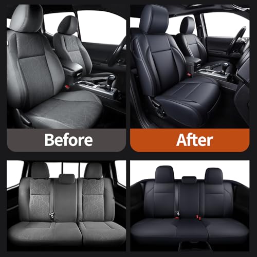 Image of Fit Tacoma Car Seat Covers for Toyota Tacoma 2016-2023 - Upgraded Premium Waterproof & Breathable Leather, Airbag Compatible, All-Weather Seat Cushion Protector (Full Set, Black)