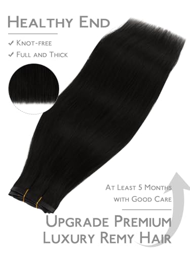 Image of WENNALIFE Seamless Clip In Hair Extensions, 18 Inch 130g 7pcs Jet Black Hair Extensions Clip in Human Hair Invisible PU Skin Weft Natural Remy Human