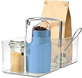 madesmart Fridge Portable Tote, Condiment Caddy with 2 Compartments, Pop-Up Handle & Non-Slip Base, Refrigerator Organizer for Sauces, Jars & Small Items, Clear