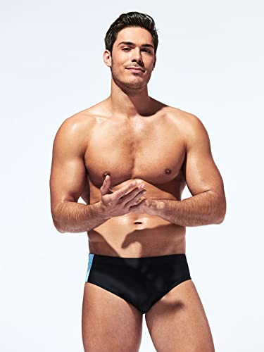 Verdusa Men's Swim Brief Swimsuit Bikini Briefs Beach Shorts Bating Suit Black Blue L #TOP5