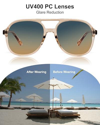 Oversized Aviator Sunglasses Womens Trendy,Retro Gradient Lens Womens Sunglass,Lightweight UV400 Sun Glasses Birthday Gift3