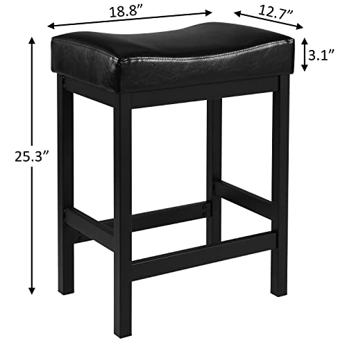 Finnhomy Counter Height Bar Stools Set Of 2, 24 Inch Kitchen Stools With Soft Cushion, Steel Frame Barstools For Kitchen Island, Dining Room, Support 300Lbs, Black #TOP2