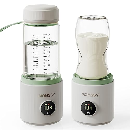 Image of Momssy Portable Bottle Warmer, Baby Milk Warmer for Breastmilk Formula, Travel Bottle Warmer, Smart 4 Temperature Setting with USB Rechargeable Cordless, Auto Shut-Off, Multifunctional Bottle Warmer