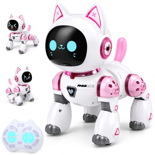 EVENDiD Smart RC Robot Cat Toy for Girls, Voice & Remote Control, Touch Interactive Pet, Animated Expression Display, Programmable Actions, Dance, Music, Cool Birthday Gift for Kids, Ages 3+ (Pink)