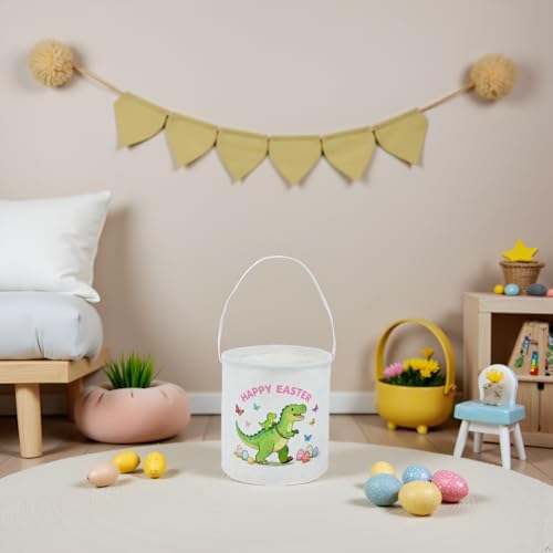 Image of Dinosaur Easter Bucket Easter Basket for Kids Baby Storage Basket Cute Toy Storage Bin Organizer Shelf Book Basket Easter Room Decor(Dinosaurs)