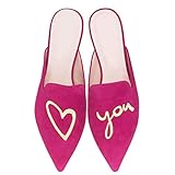 Emiwey Women's Rose-Love u Velvet Backless Slip On Loafers Flats Embroidery Mule Slippers Shoes 8 M