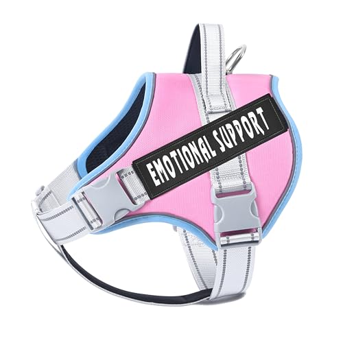 VOOPET Emotional Support Dog Harness, Professional Service Dog Vest for Large Dogs, Reflective, Breathable, Adjustable, No Pull/Choke, Pink