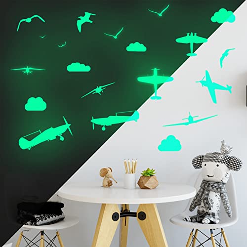Pakykai Luminous Airplane Cloud Wall Sticker,Glow In The Dark Wall Decals, Luminous Decoration For Kids Bedroom, Wall Decor For Boys And Girls Gift #TOP1