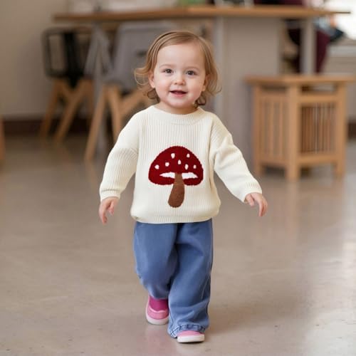 Toddler Baby Boy Girl Mushroom Sweater Long Sleeve Crewneck Chunky Knit Pullover Tops Infant Fall Winter Photoshoot Clothes3