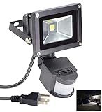 10W Led Motion Sensor Flood Light Outdoor, 800LM Pir Sensitive Security Lights Wall Fixture Lamp, IP66 Waterproof Floodlight for Garage Yard Patio Pathway Porch Entryways-Daylight White with US 3-Plug