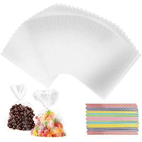 Juego de bolsas de celofán transparente con 200 lazos Jizxol Cover