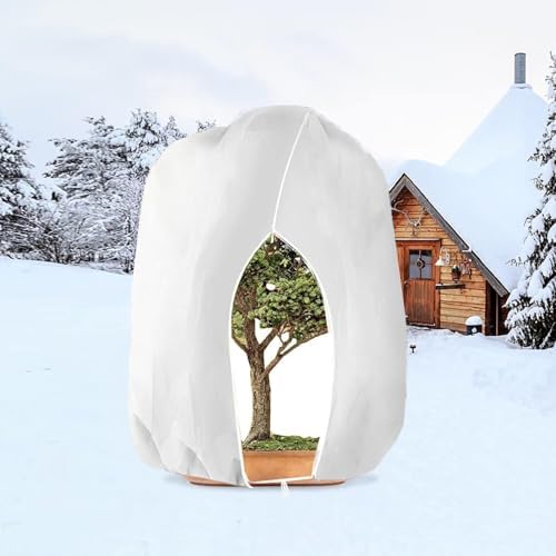 WEALSFUN Winterschutz für Pflanzen,Winterschutz Kübelpflanzensack Schutzhülle für Pflanzen als Baum Palmen Balkonpflanzen haube Zelt Atmungsaktiv - Reißfest,Weiß 160x180cm