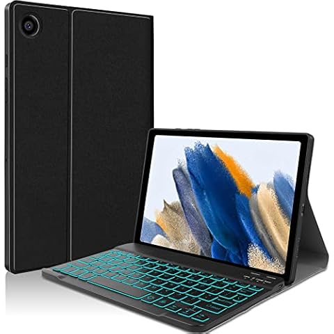 Backlit Keyboard Case for Samsung-Galaxy-Tab A8 10.5 2022 - JUQITECH Smart Soft Case with Bluetooth Keyboard for Galaxy Tab A8 10.5" SM-X200/X205/X207 Detachable Wireless Keyboard Tablet Cover, Black Cover