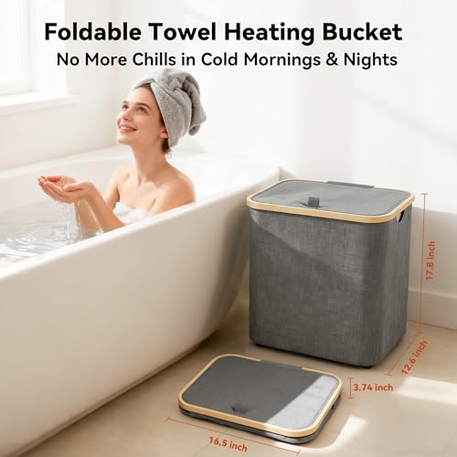 2-in-1 35L Towel Warmer & 46L Laundry Basket, Extra Large Towel Warmer for Bathroom, Foldable Towel Warmers, Heated Blankets Warmers, Auto Shut Off, Fits 3 Oversized 40"X70" Towels, Ideal Gift - Grey by Warmcocoz - Image 3