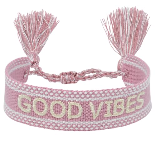 Selfmade Jewelry Stoff Armband Love Armband in Pink - Gewebtes Freundschaftsarmband, ideale kleine Geschenke für Frauen, einzigartiges Geschenk für Frauen (GOOD VIBES)