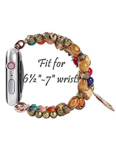 FTWIND Compatible With Apple Watch Band Women Beaded Bracelet iPhone 38/44/42/40mm Fashion Charm Cute Replacement Iwatch Strap Series 38 Red 6.5