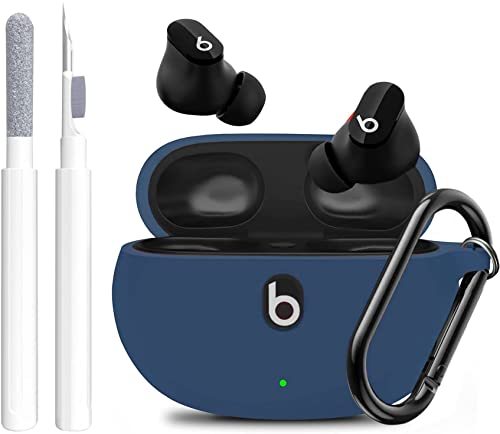 Olytop for Beats Studio Buds/Buds + Case with Cleaner kit 2021/2023 Soft Silicone Cover New Beat Studio Buds Plus Protective Skin with Keychain for Beat Studio Buds/Bud Plus Charging Case Blue
