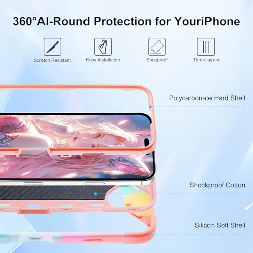 Image of MARKILL Compatible with iPhone with Built-in 360Rotating Ring Stand, Military Grade Drop Protection Full Body Rugged Heavy Duty Case Durable Cover (Rainbow Pink, iPhone 17)