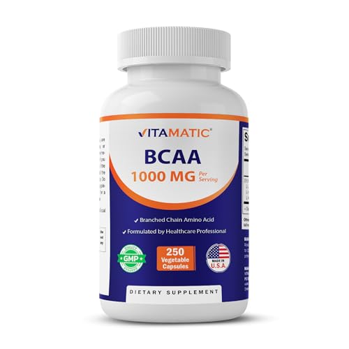 Vitamatic BCAA 1000 mg Per Serving (2:1:1) | 250 Veg Capsules | Branched Chain Amino Acid Supplement | Non-GMO | Made in USA