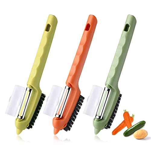 Hammer Iron Alley Vegetable Peeler, Potato Peelers For Kitchen, 3In1 Multi-Functional Peeler Set Of 9 (3Pcs 3Pcs Scrub Cleaner Brush With Sheath), Color Space Saving Design., Red/Green/Yellow #TOP19