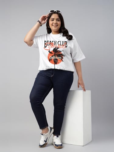 Image of JUNEBERRY 100% Pure Cotton Oversized Baggy Fit Cool Front Chest Graphic Printed Half Sleeve Plus Size T-Shirt for Women & Girls (Sizes: 2XL to 5XL)