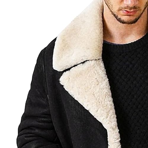 Men's Lamb Wool Bomber Coat Winter Bomber Fleece Lined Leather Jackets Aviator Coat Shearling Leather Jacket3