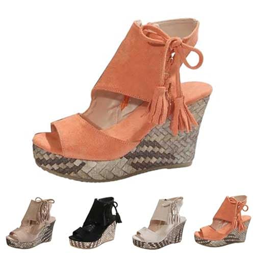 Clearance Gladiator Sandals for Women Size 5 Ladies Fringe Cowgirl Platform Wedge Sandals Lightweight Wide Fit Casual Peep Toe Sandal Ankle Booties with Size Zip Orange Footwears