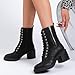 Ruiee Ankle Boots for Women Chunky Block Heel and Comfortable Round Toe Lace up Fashion Combat Fall Winter Booties for Women. 240980 Black PU Size7.5
