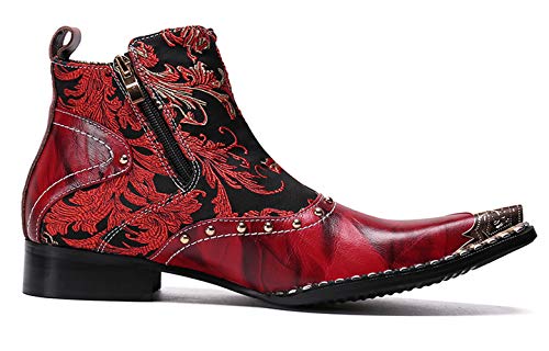 Santimon Mens Western Boots Leather,Stylish Zipper Dress Chelsea Boots,Metal Tip Boots for Men4