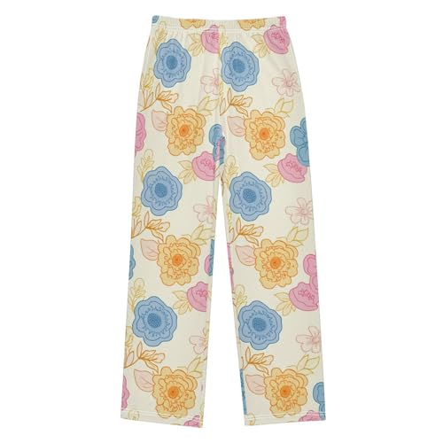 J JOYSAY Floral Blossom Foliage Beige Pajamas Pants Soft Long Pajama Bottoms Lounge Sleep Pants Size S-XL