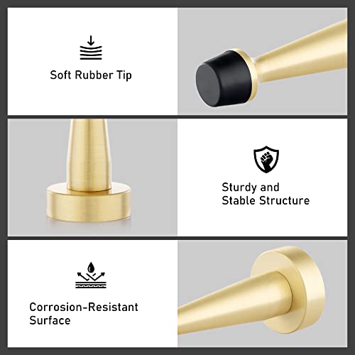 Qogrisun's Heavy Duty Solid Brass Door Stops - Decorative Door Stopper Wall Protector With Rubber Bumper Tip - Brushed Brass (2-Pack) #TOP3